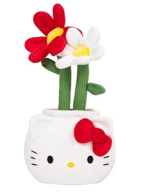 Hello Kitty White Plush Planter with Red & Yellow Flowers